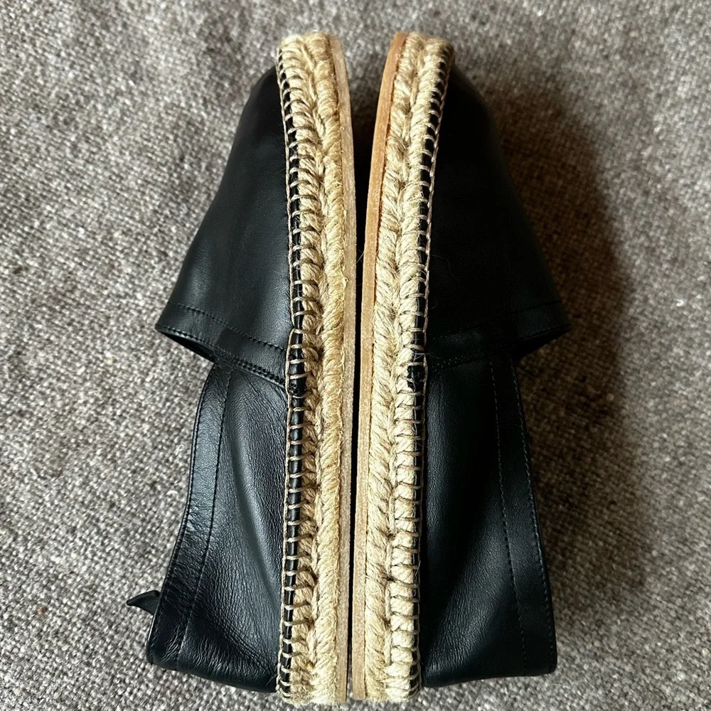Scarosso “Lola” Black Leather Espadrille Flats Size 9 Like New!